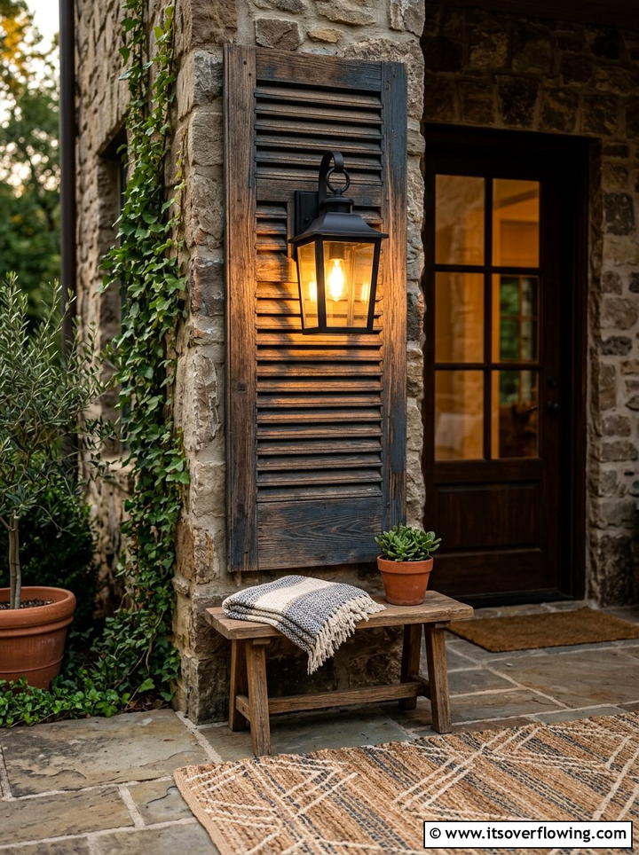 Shutter Lantern Sconce - 25 front porch ideas with repurposed shutters