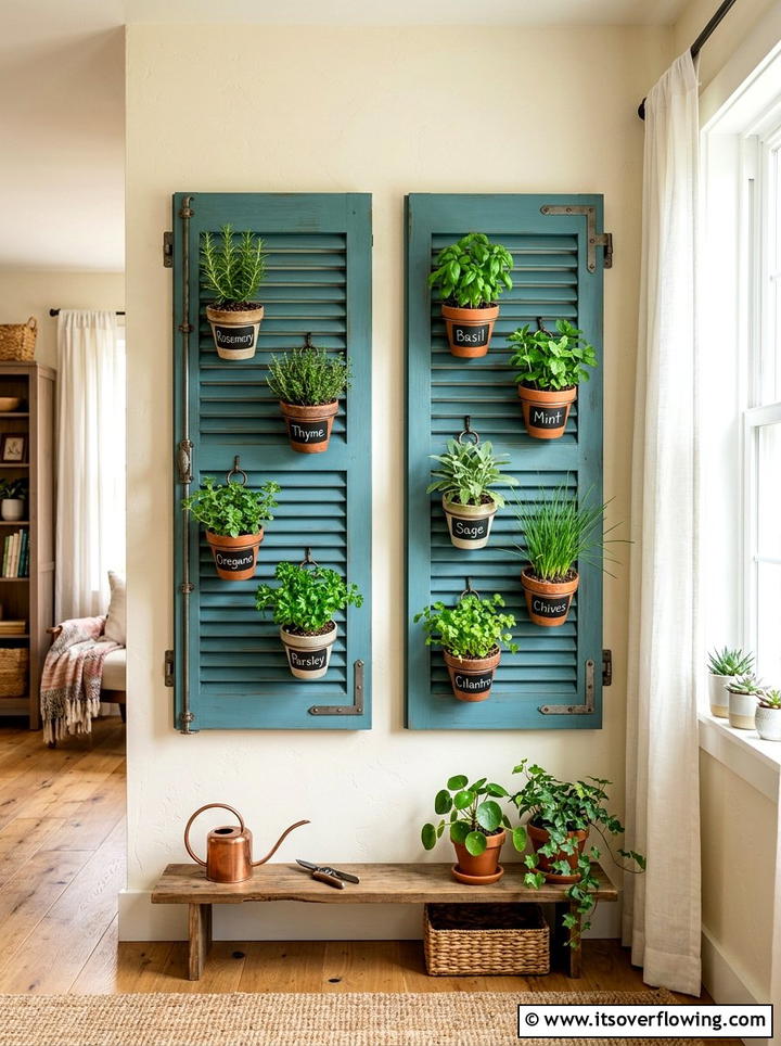 Shutter Plant Holder - 25 recycled garden ideas for backyard decor