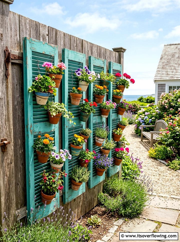 Shutter Plant Wall - 25 upcycled garden ideas for urban gardens