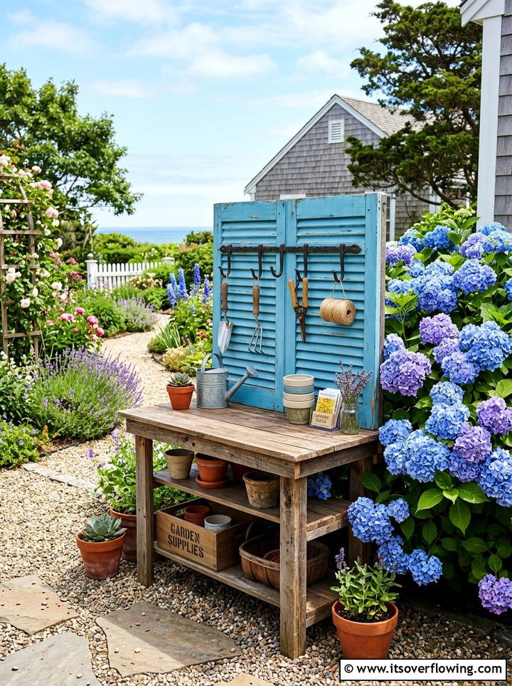 Shutter Potting Bench - 25 upcycled garden ideas with potting benches