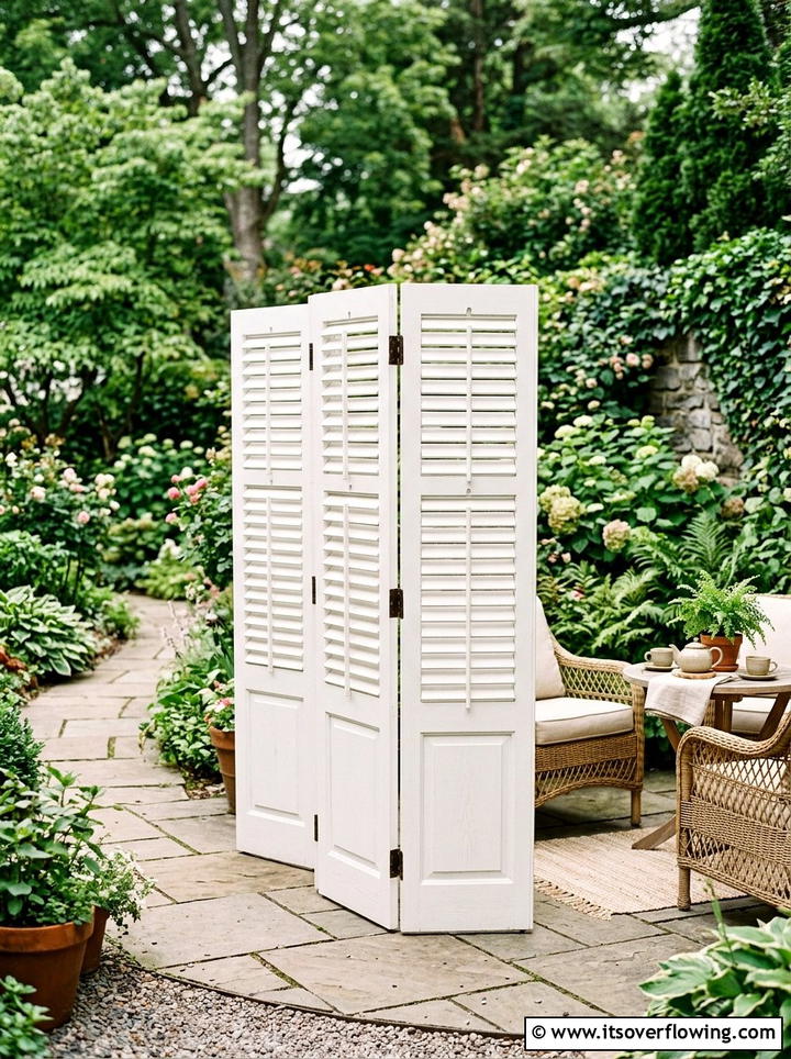 Shutter Privacy Screen - 25 upcycled garden ideas for patios