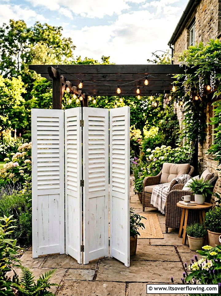 Shutter Privacy Screen - 25 upcycled garden ideas for backyards