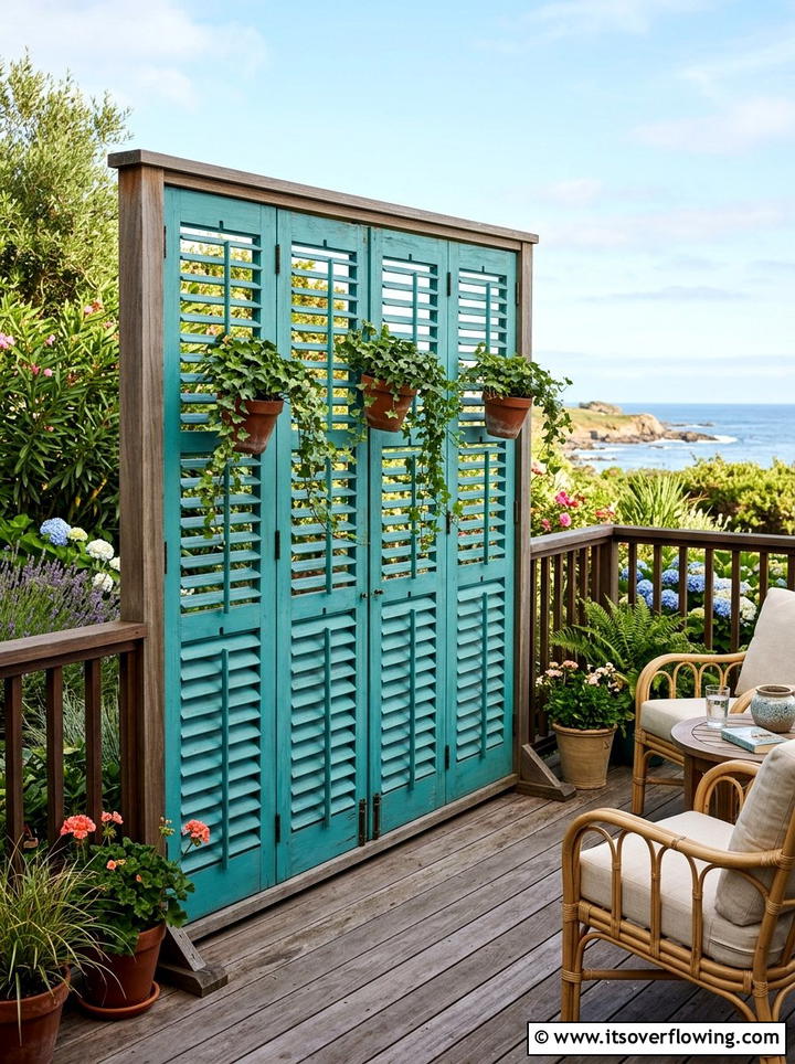 Shutter Privacy Screen - 25 upcycled garden ideas for year round decor