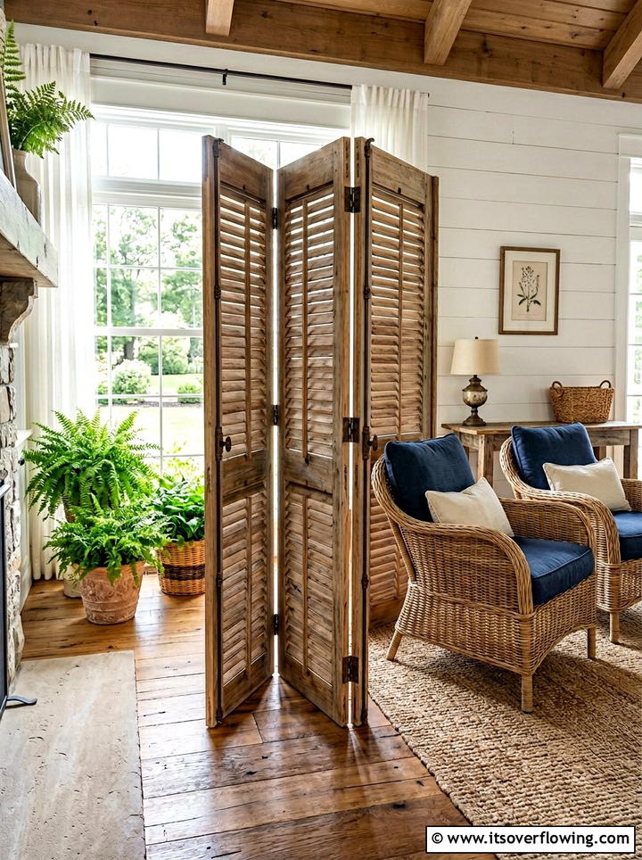 Shutter Privacy Screen - 25 front porch ideas with repurposed shutters
