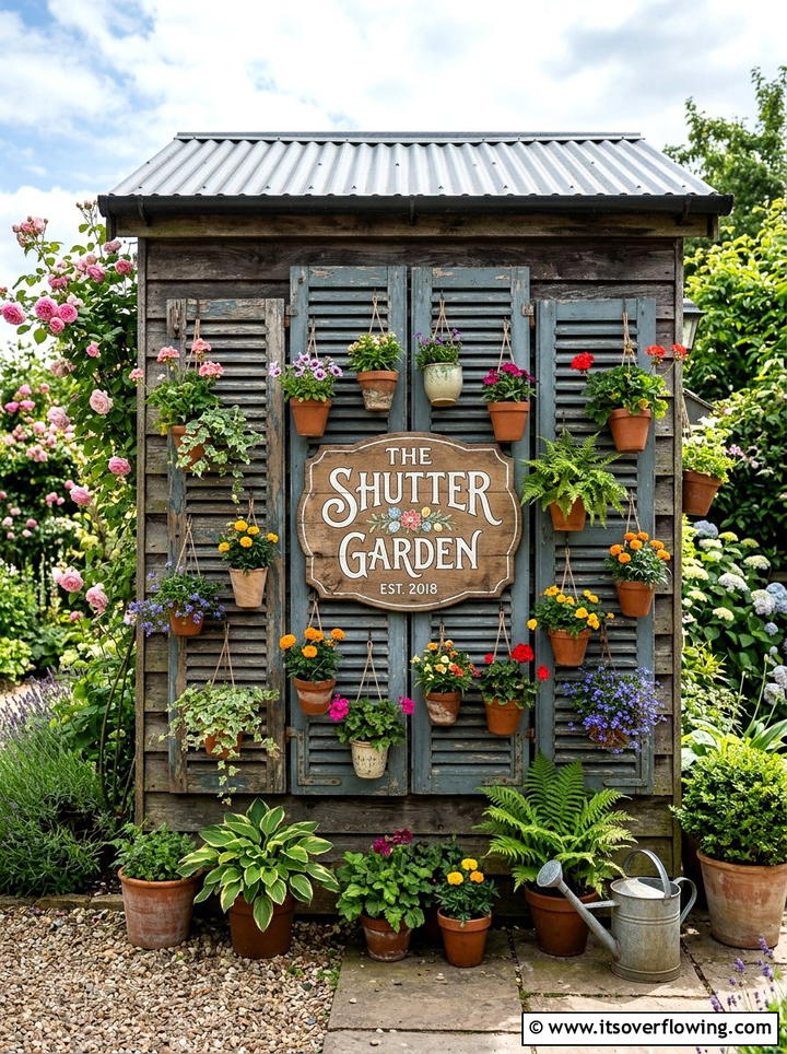 Shutter Wall Garden - 25 upcycled garden ideas with garden signs