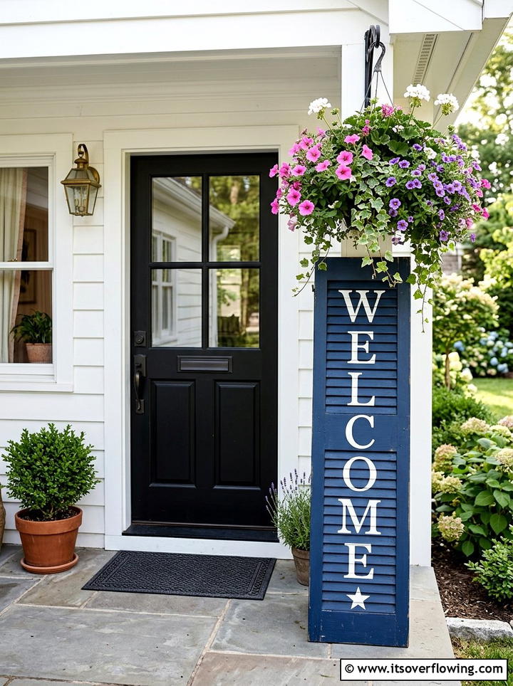 Shutter Welcome Sign - 25 front porch ideas with repurposed shutters