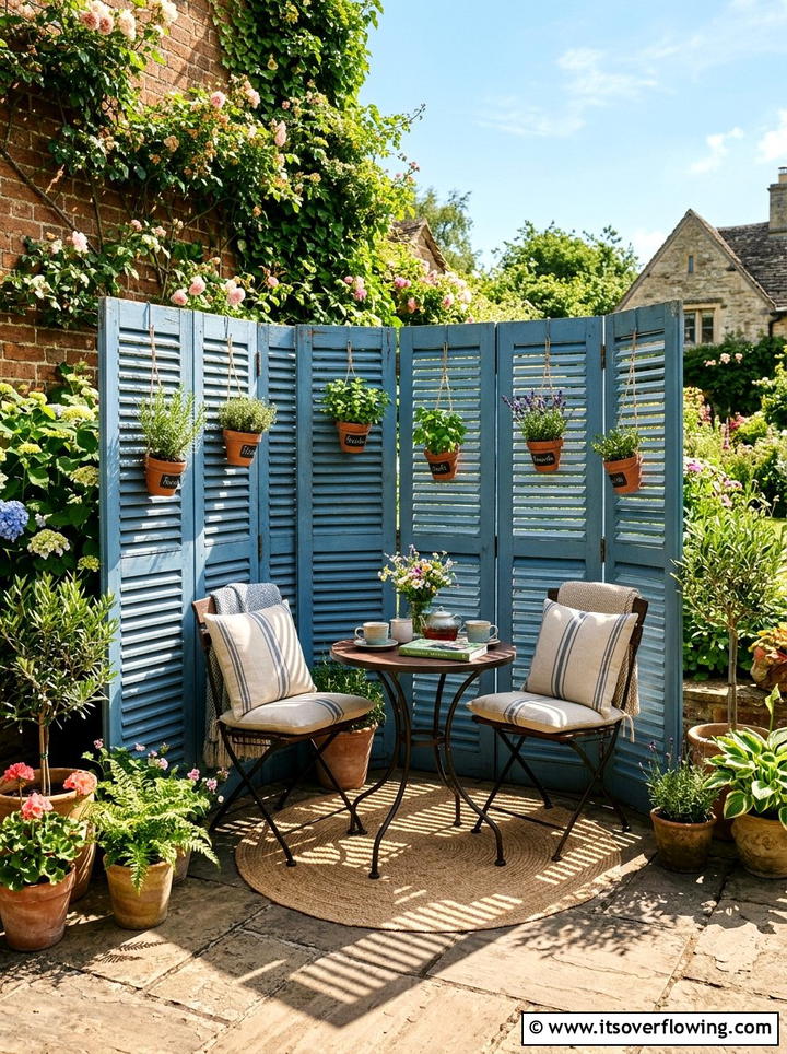 Shutter garden privacy screen - 25 upcycled garden ideas for sunny spaces