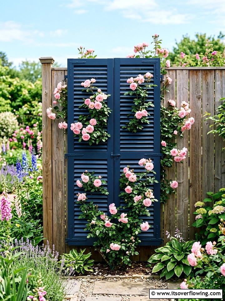 Shutter trellis - 25 cheap garden ideas with recycled materials