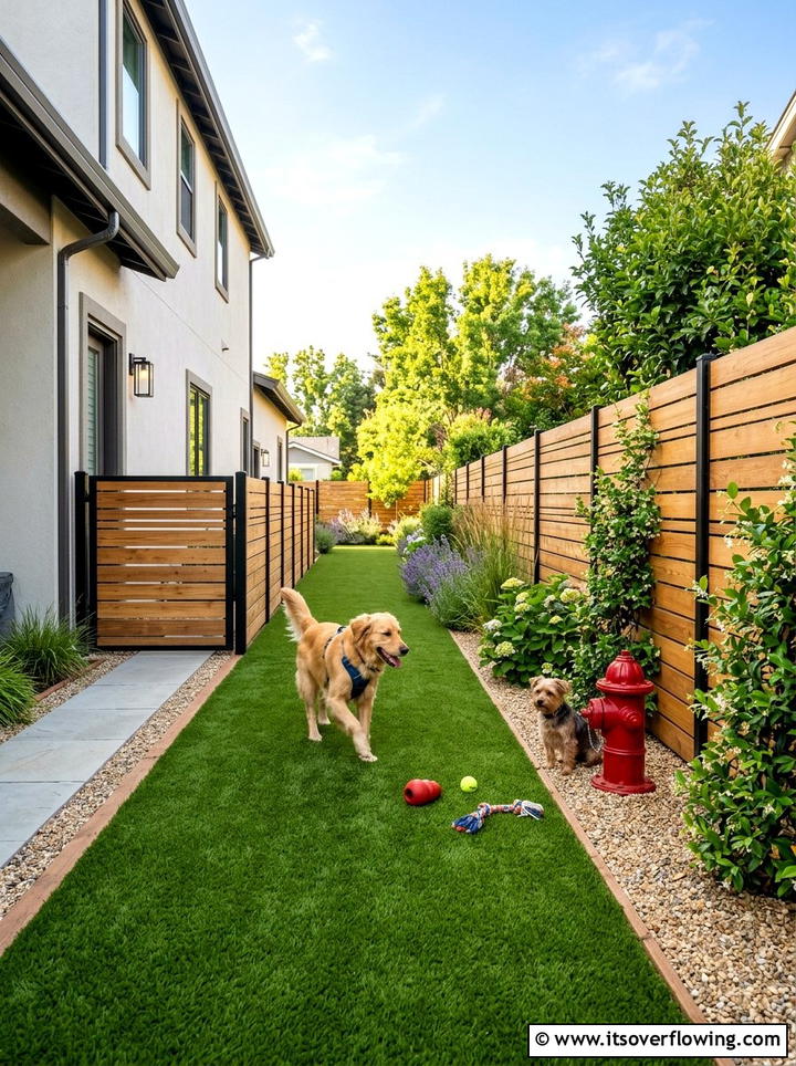 Side Yard Dog Run - 25 small garden ideas with artificial turf