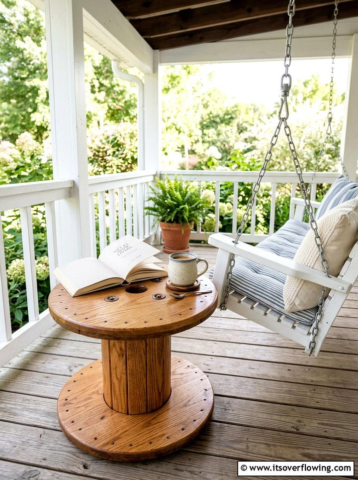 Side table for porch - 25 recycled garden ideas with cable spools