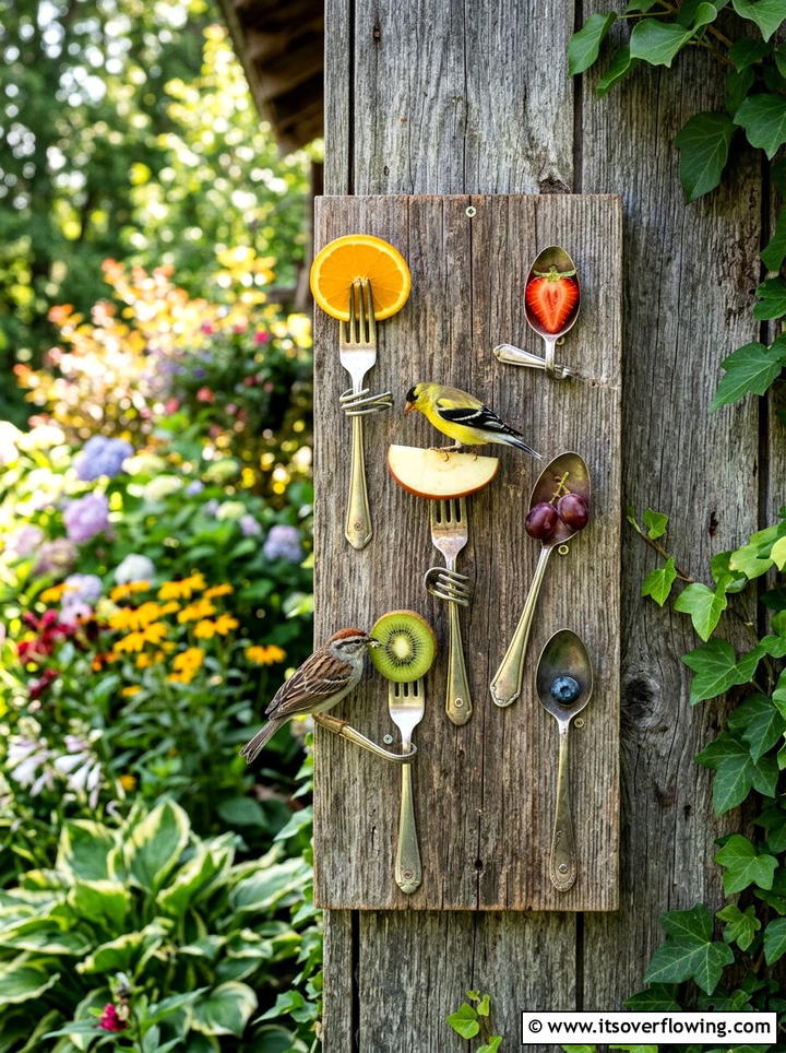 Silverware Bird Feeder - 25 reusing old things ideas for bird feeders
