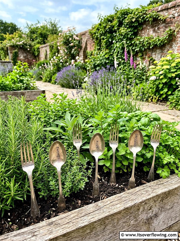 Silverware Herb Garden - 25 upcycled garden ideas with garden signs