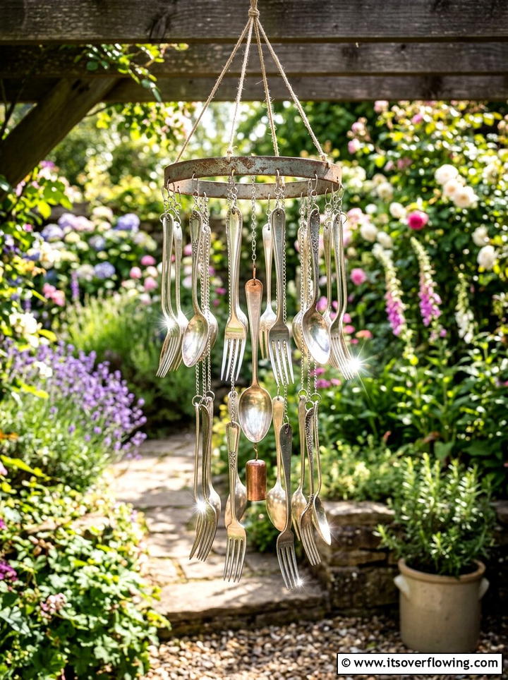 Silverware Wind Chime - 25 reusing old things ideas for yard art