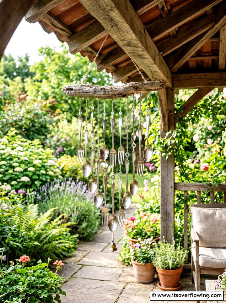Silverware Wind Chime - 25 upcycled garden ideas for patios