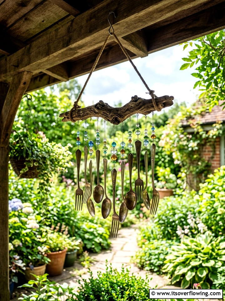Silverware Wind Chime - 25 backyard decorating ideas with recycled materials