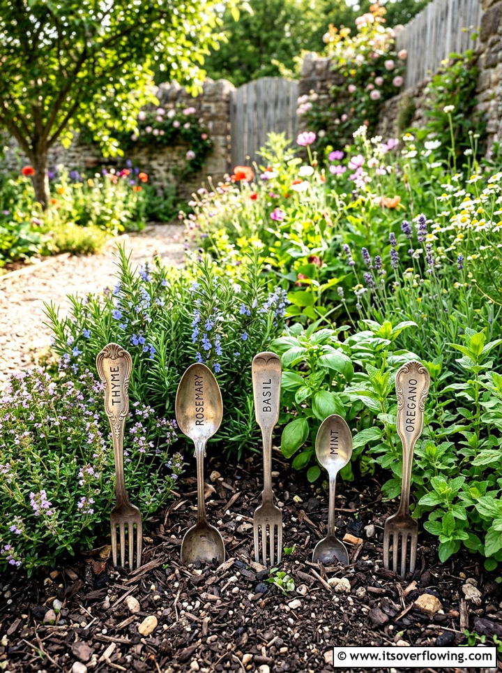 Silverware garden markers - 25 recycled garden ideas with plant labels