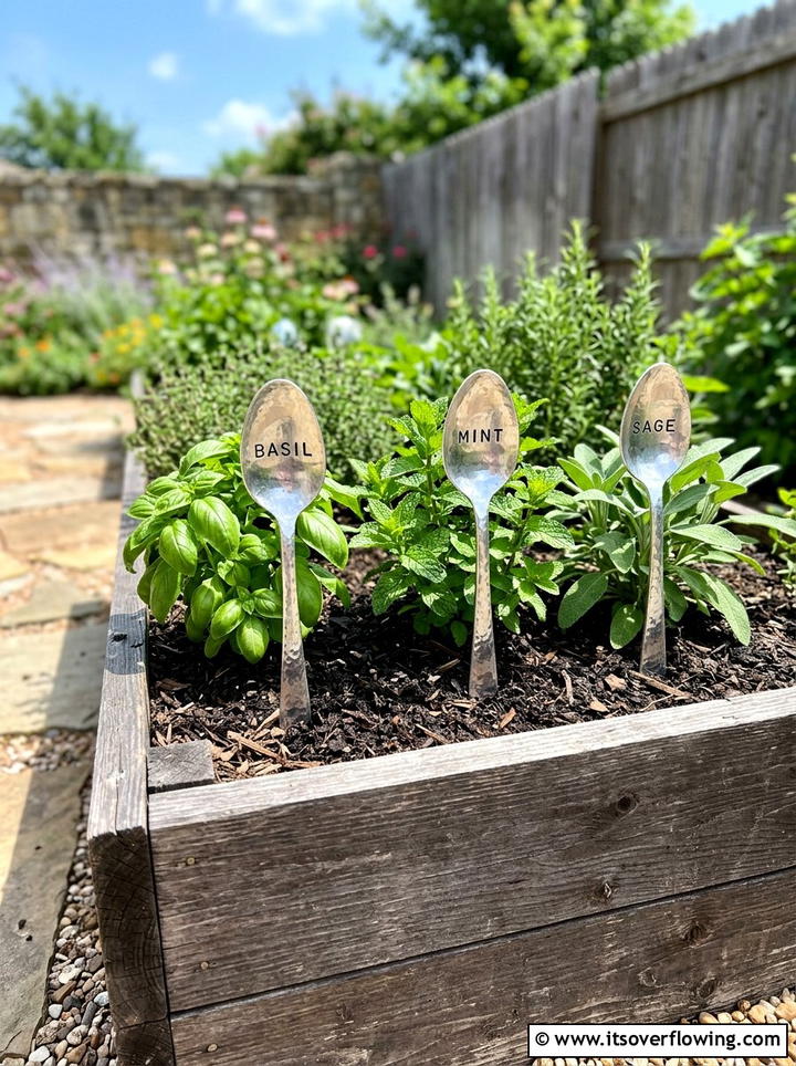 Silverware garden plant markers - 25 reusing old things ideas for modern garden look