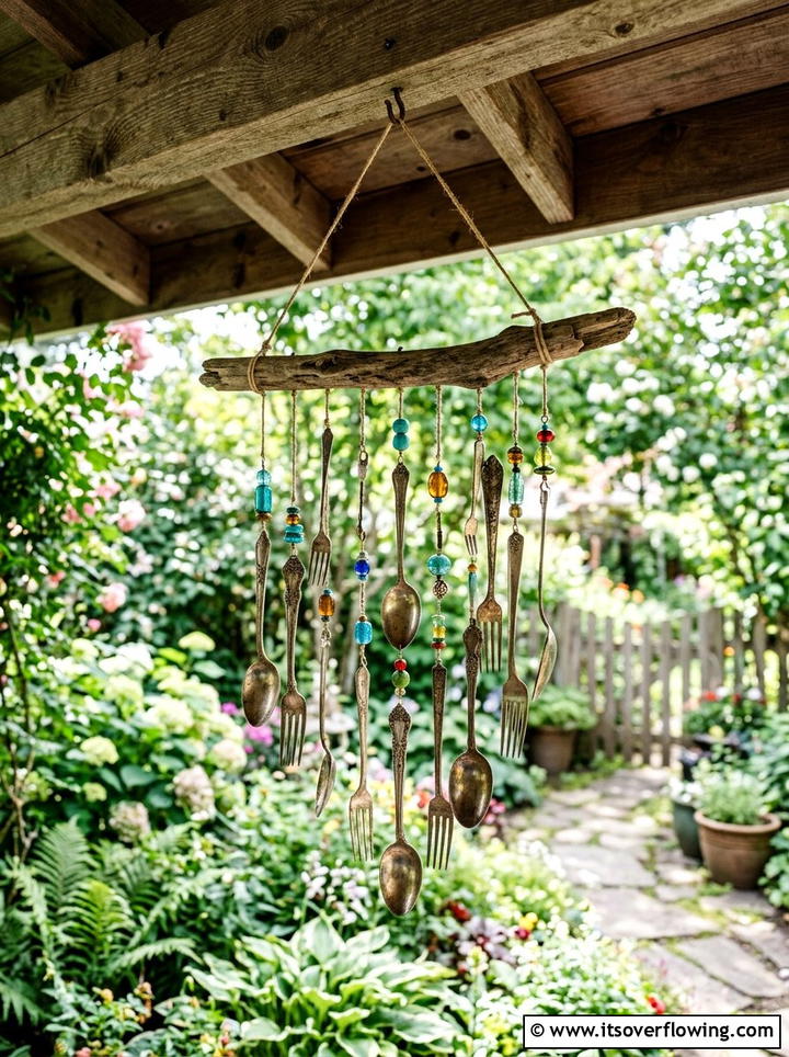 Silverware wind chime - 25 upcycled garden ideas with kids projects