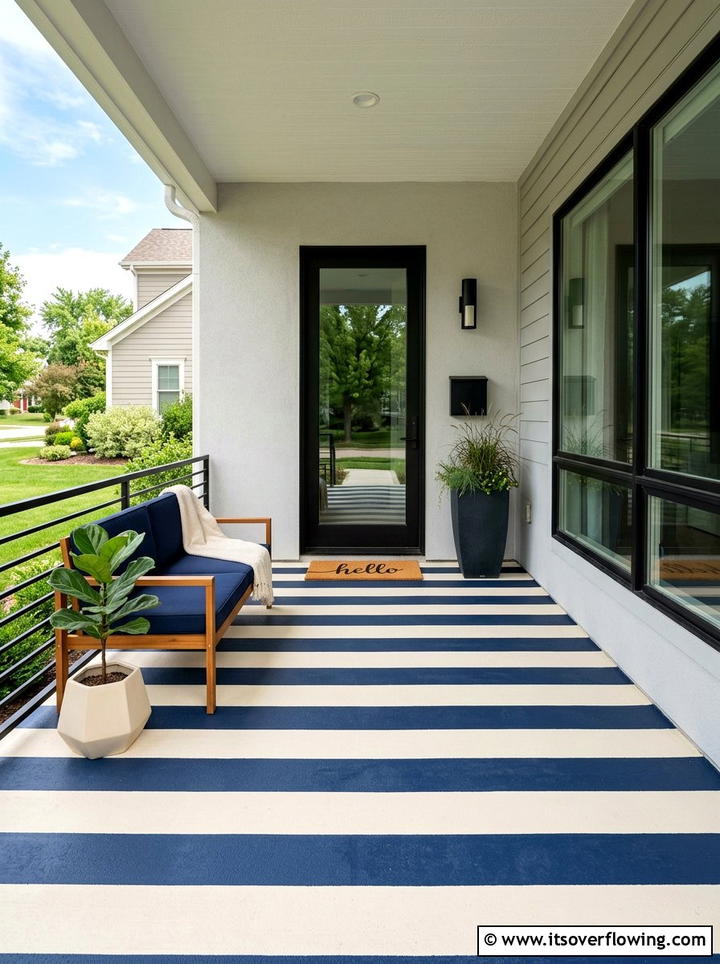 Simple Stripe Concrete Paint - 25 front porch ideas with stenciled floor