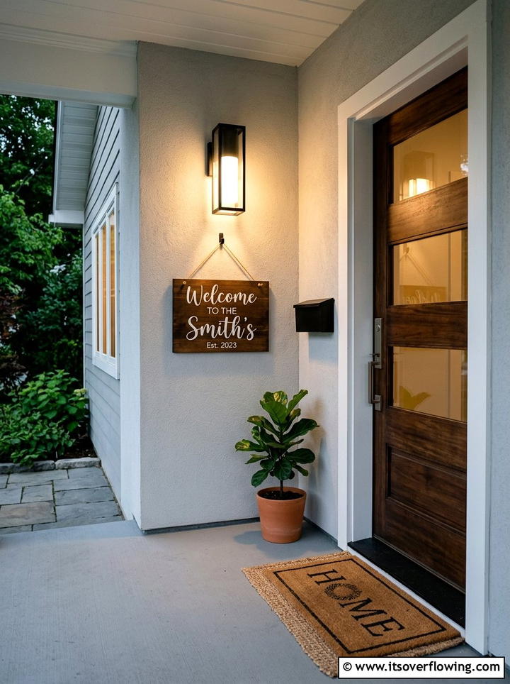 Simple porch lighting fixture - 25 front porch decor ideas with personalized welcome sign
