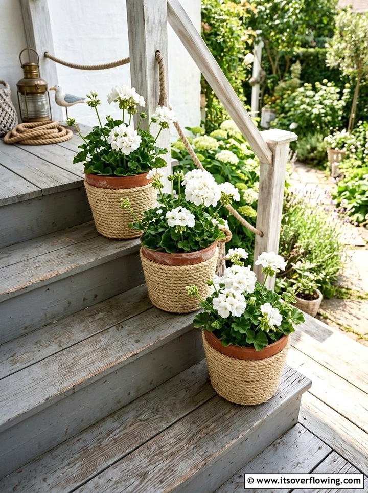 Sisal Rope Wrapped Pots - 25 upcycled garden ideas with coastal style