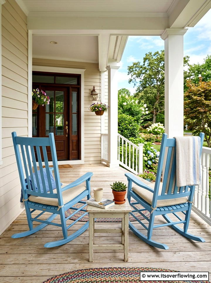 Sky Blue Rocking Chairs - 25 front porch decor ideas with coastal blue palette