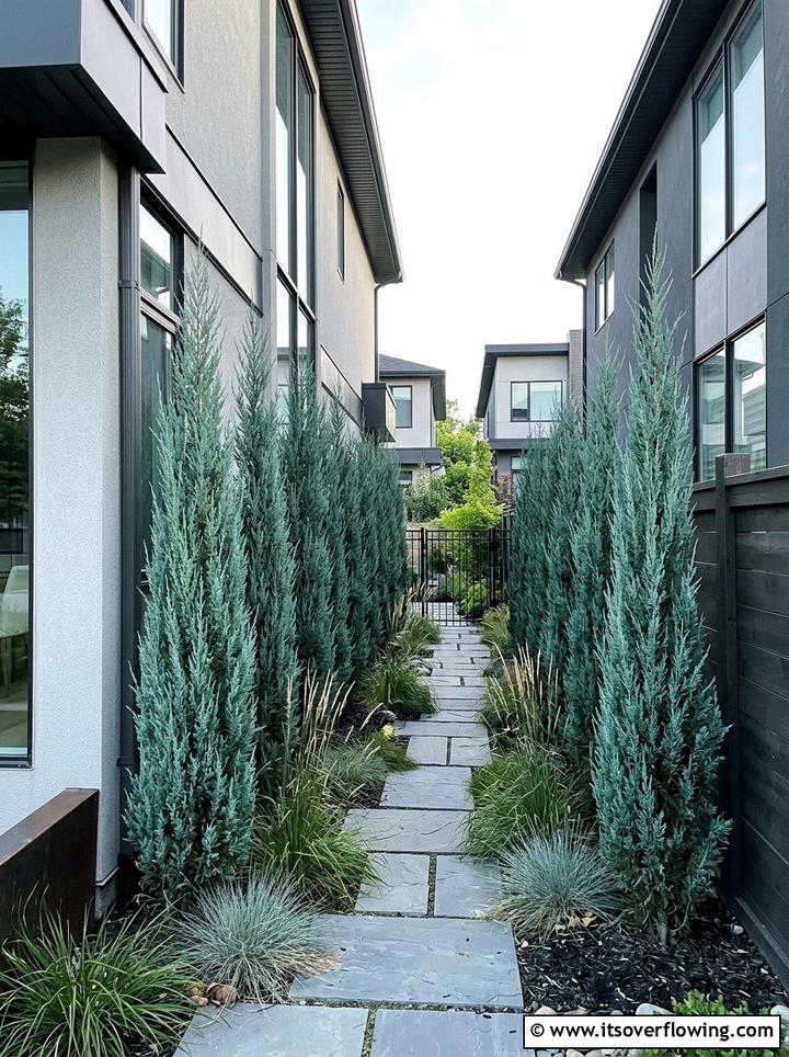 Skyrocket Juniper Line - 25 backyard ideas with privacy trees