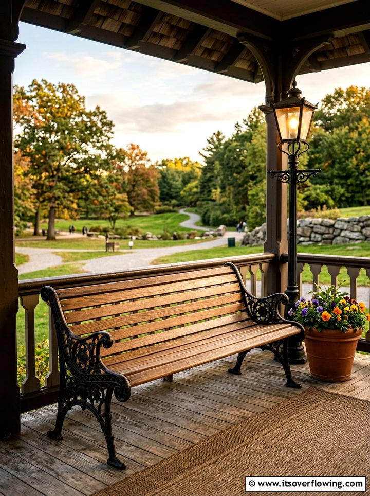 Slat Wood Park Bench - 25 front porch decor ideas with antique benches