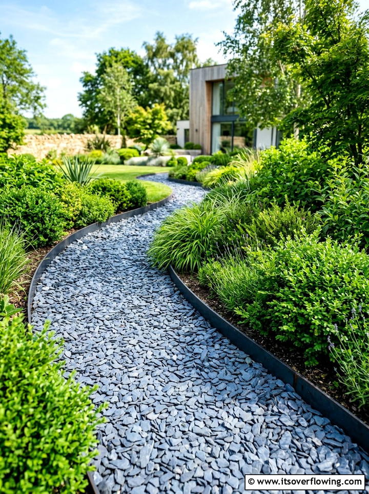 Slate Chipping Path - 25 garden ideas low maintenance