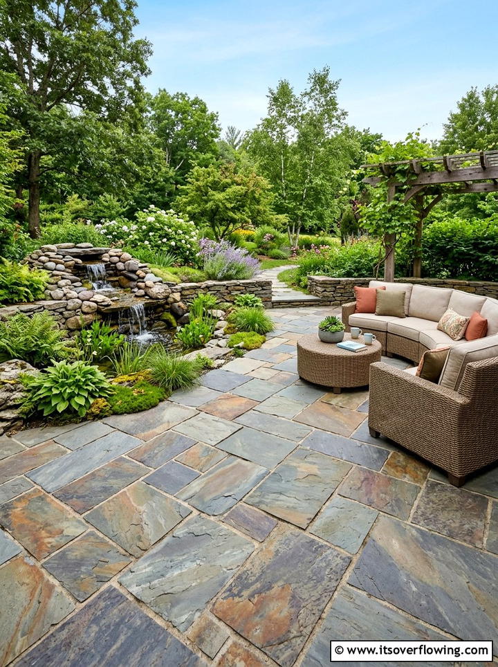 Slate Flagstone Garden Terrace - 25 small garden ideas with pavers