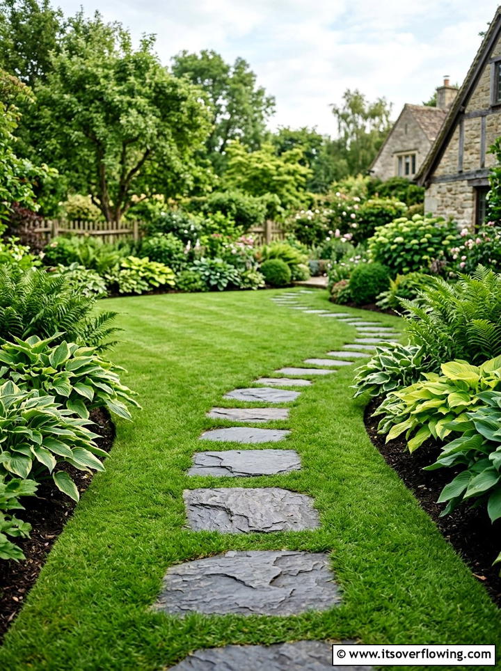 Slate Stepping Stones In Grass - 25 garden ideas with stepping stones