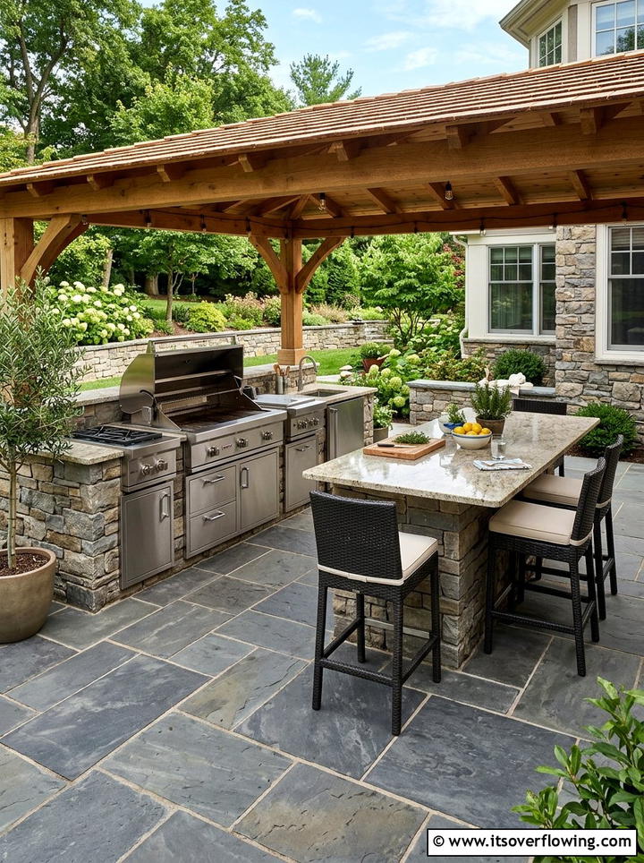 Slate Tile Outdoor Kitchen Floor - 25 backyard ideas with stamped concrete