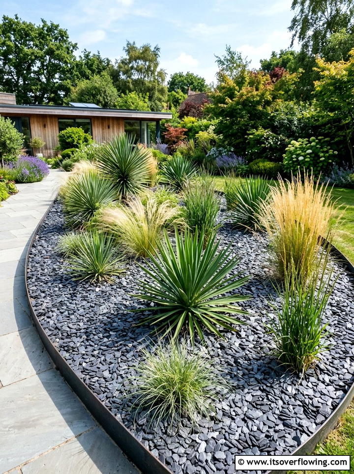 Slate chip ground cover - 25 garden ideas with rocks