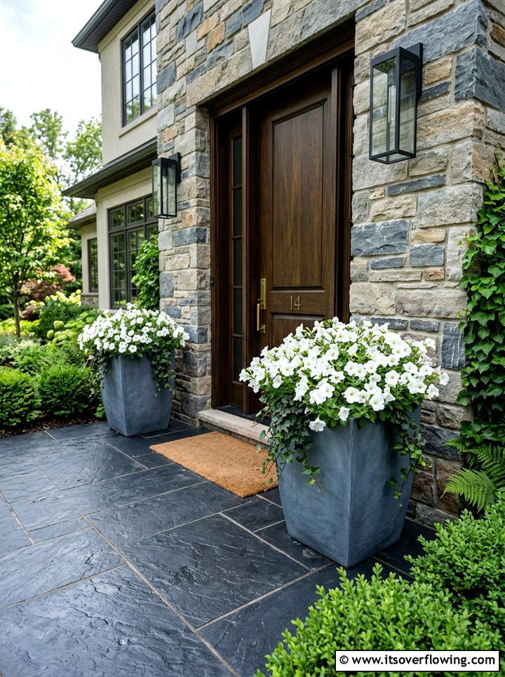 Slate gray planters - 25 front porch ideas with tall planters