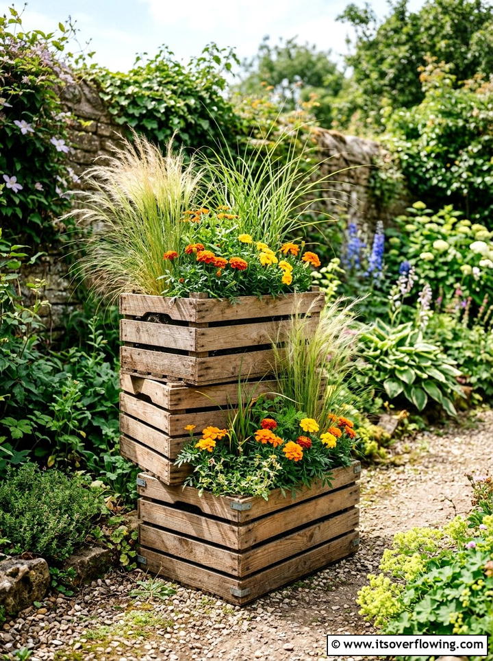 Slatted Wood Crate - 25 reusing old things ideas for garden planters