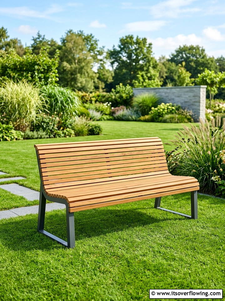 Slatted Wood Garden Bench - 25 garden decor ideas with benches