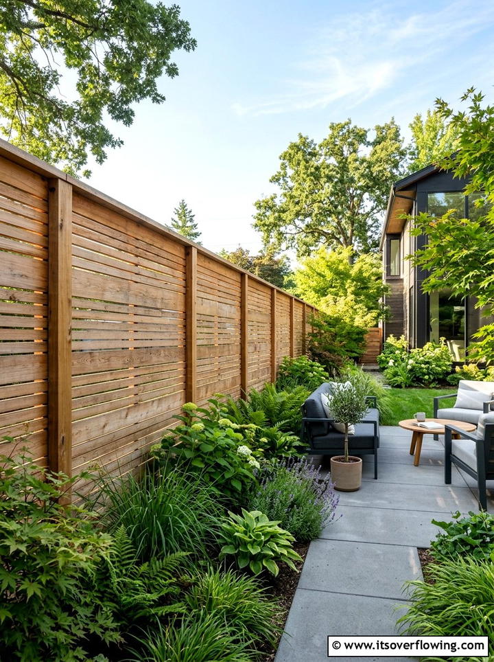 Slatted wood fence - 25 garden ideas for windy areas