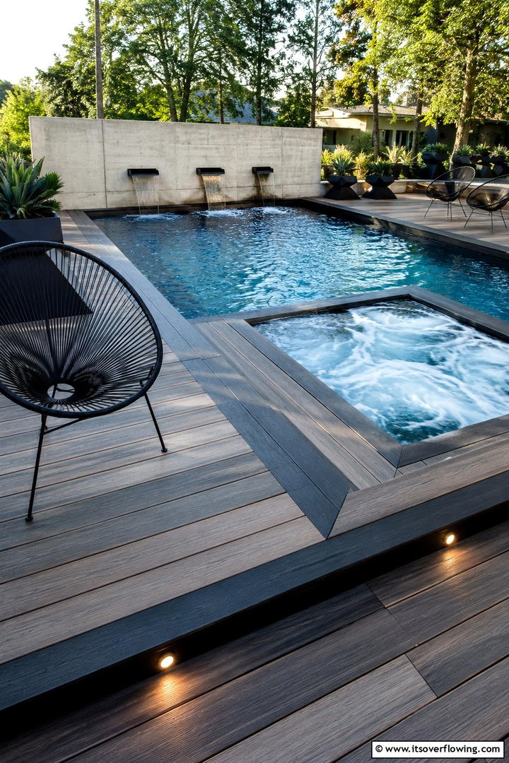 Sleek Designer Decking - 30 Rectangle Pool With Hot Tub Designs for Luxury Backyards