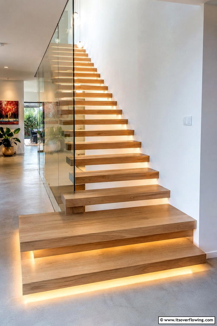Sleek Floating Stair Landing - 30 Stair Landing Ideas to Maximize Functional Spaces