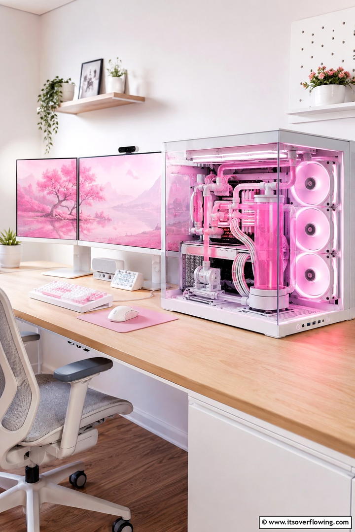 Sleek Pink Themed PC Build - 30 Pink Gaming Setup Ideas for a Vibrant Play Space