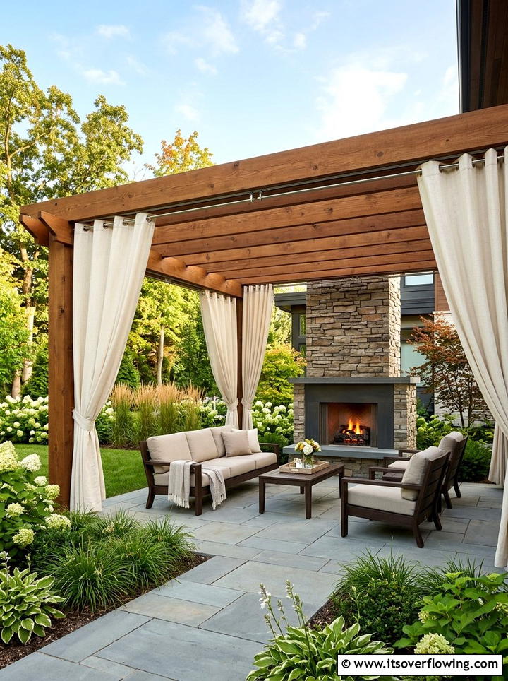 Sliding track pergola curtains - 25 backyard ideas with pergola curtains