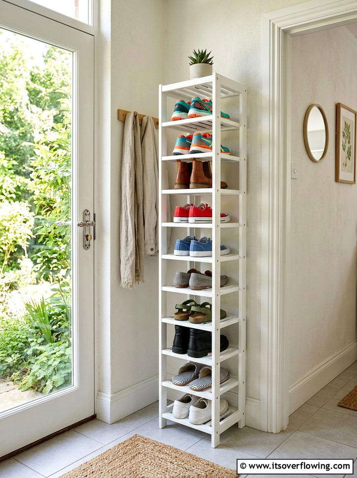 Slim vertical shoe tower - 25 front porch ideas with shoe storage