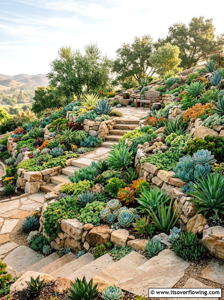 Slope Succulent Landscaping - 25 backyard ideas with succulents
