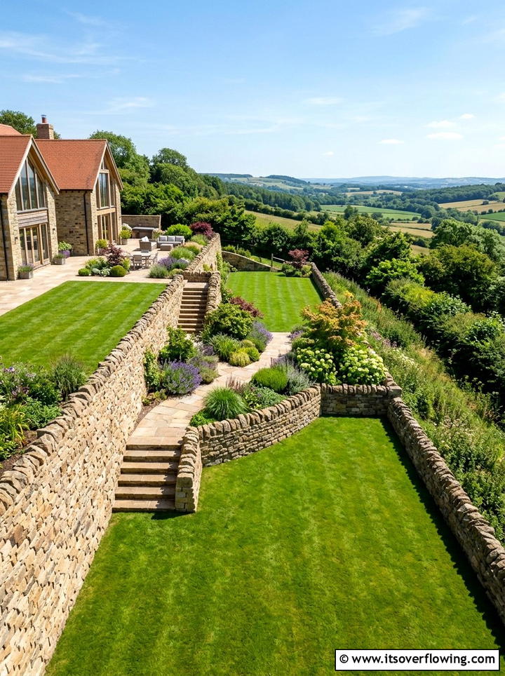 Sloped Backyard Terracing - 25 backyard ideas with retaining wall