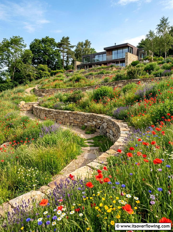 Sloped Backyard Wildflower Meadow - 25 garden ideas with wildflowers