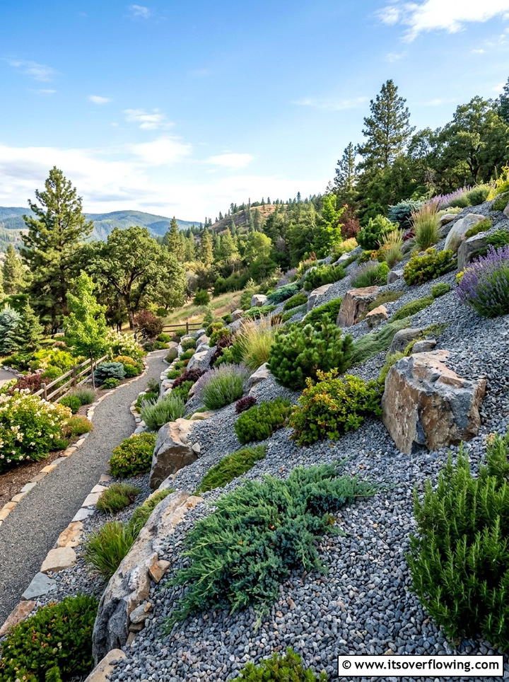 Sloped Gravel Bank - 25 garden ideas with gravel
