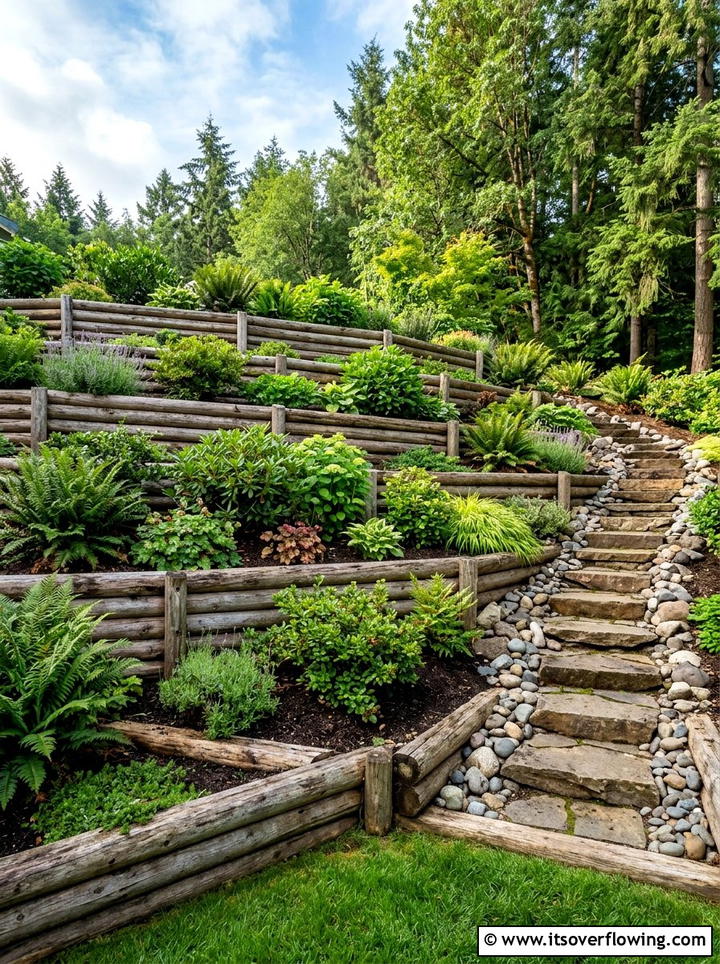 Sloped Yard Log Border - 25 backyard ideas with log edging