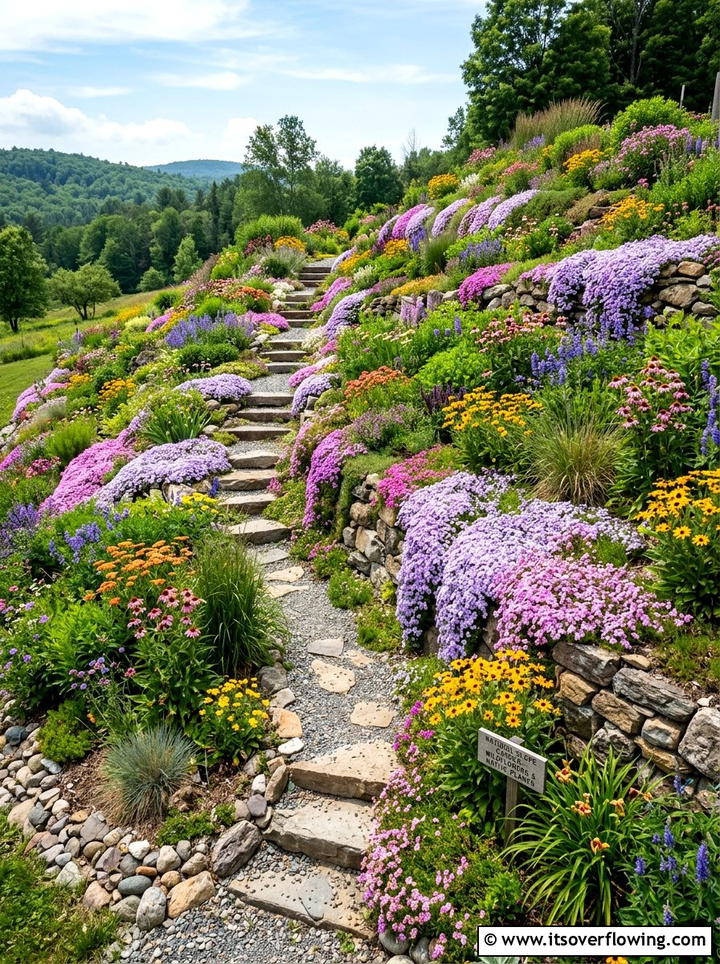 Sloped garden with wildflowers - 25 creative garden ideas with native wildflowers