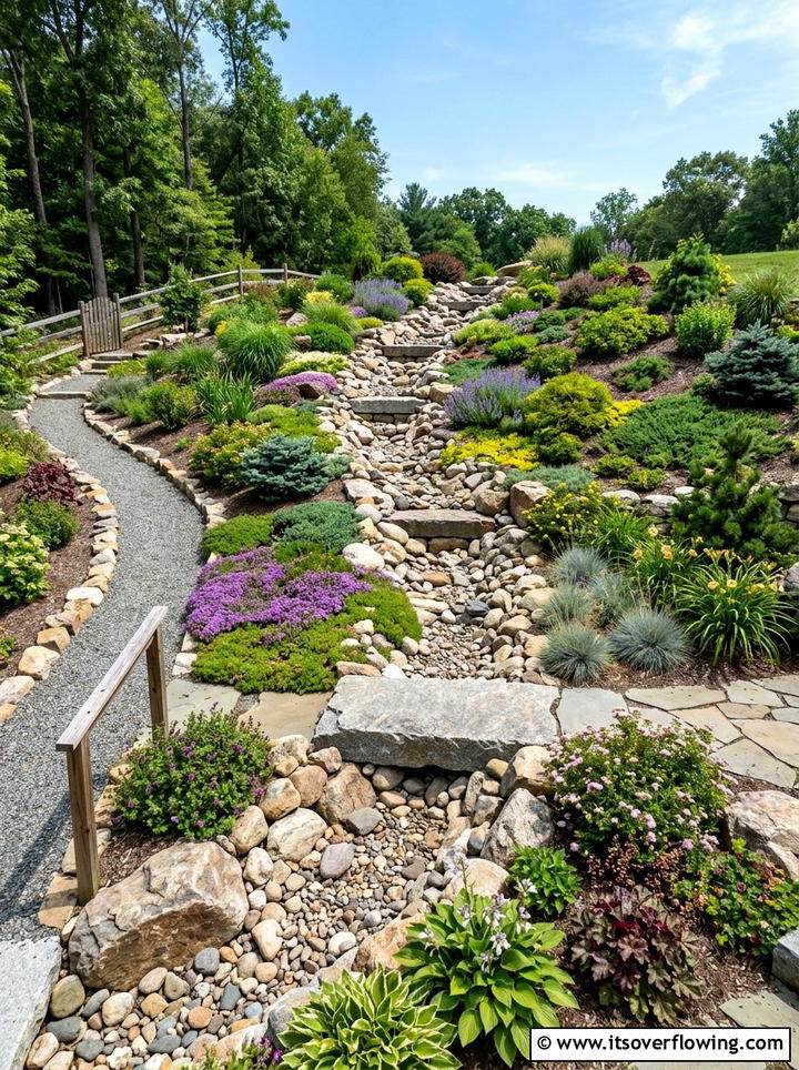 Sloping backyard dry stream - 25 garden design ideas with dry creek beds