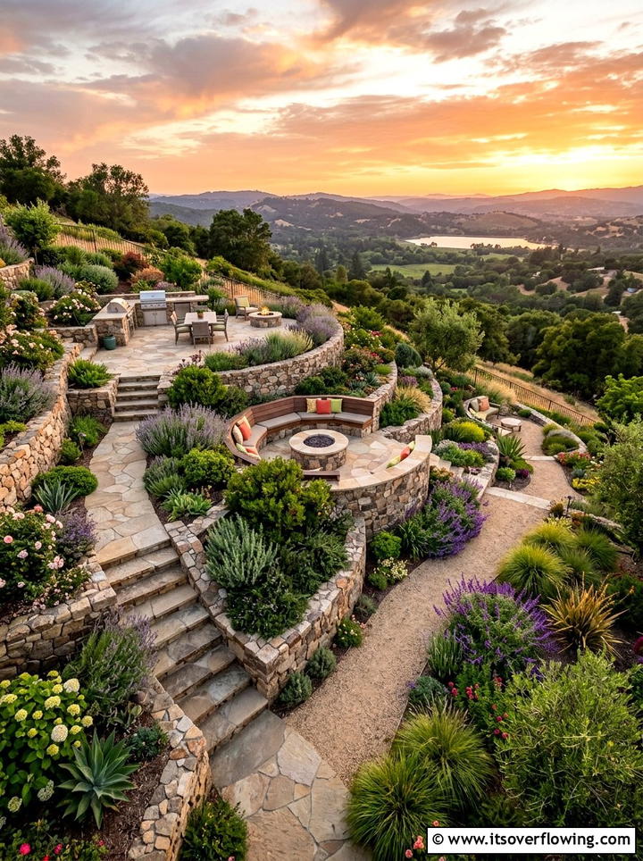 Sloping backyard terrace - 25 garden design ideas with asymmetry